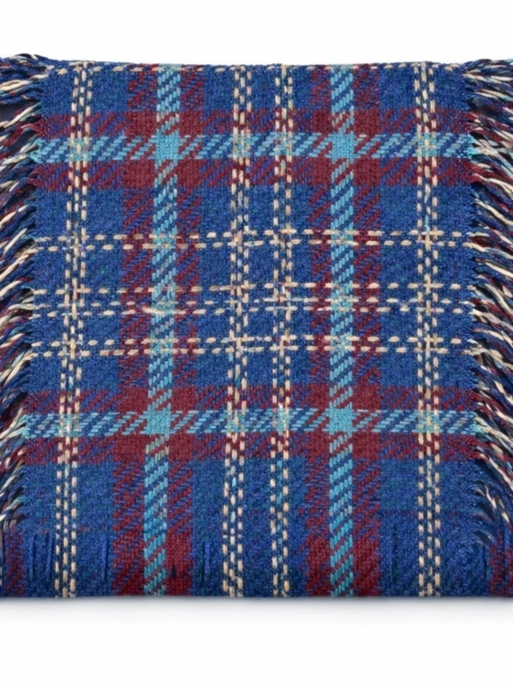 Oversized Plaid Blanket Scarf Blue Burgundy Fringe Cozy Fall Winter Wrap